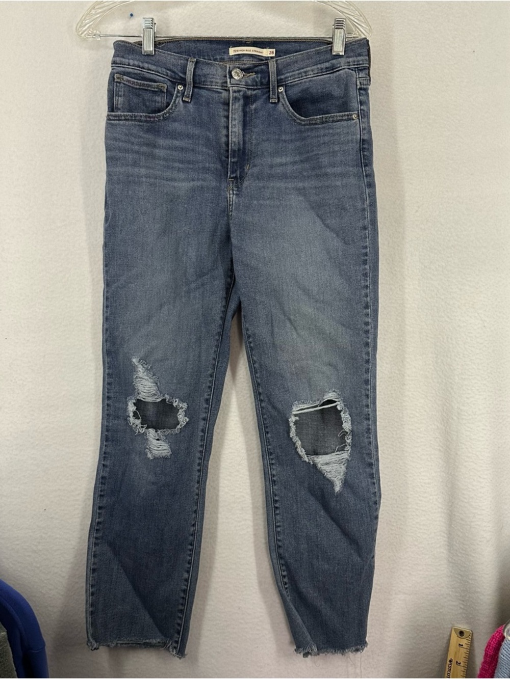Levi’s High Rise Straight Distressed Jeans Womens 28 Blue